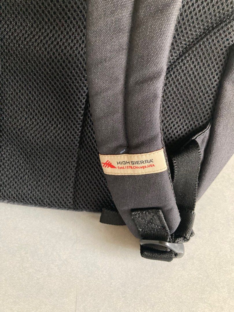 High Sierra Black Backpack (Category: Backpacks) located in Manila. Submitted by daddythrifter (Listing ID 1387776870, Image 3). Description: Authentic Can fit 13” laptop, with pen holders, water bottle holders Height: 15” Width: 5.5” Length: 11”.