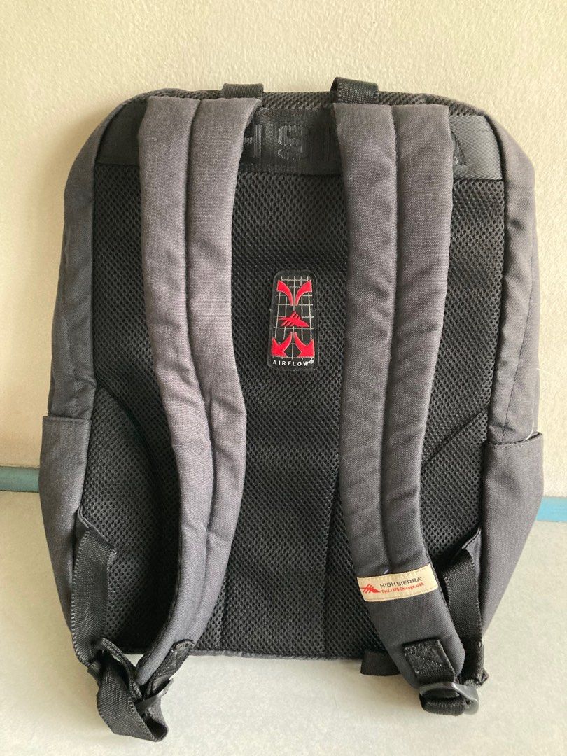 High Sierra Black Backpack (Category: Backpacks) located in Manila. Submitted by daddythrifter (Listing ID 1387776870, Image 2). Description: Authentic Can fit 13” laptop, with pen holders, water bottle holders Height: 15” Width: 5.5” Length: 11”.
