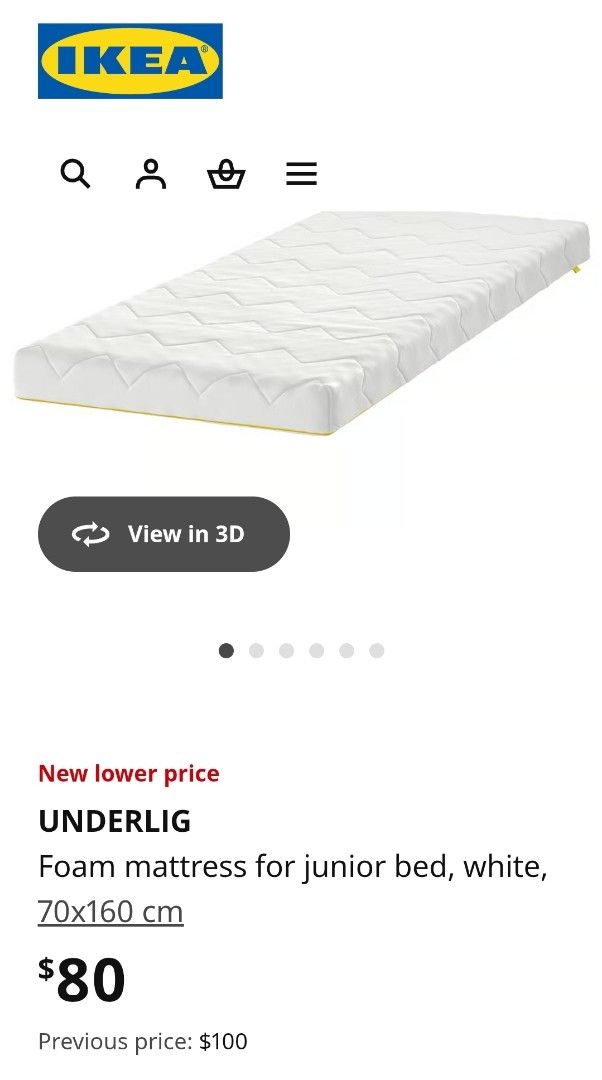 IKEA UNDERLIG Foam Mattress for Junior Bed, Furniture Home
