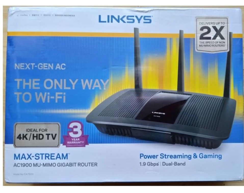 Linksys EA7500V2 (Category: Networking) located in San Pedro. Submitted by all_gooditems (Listing ID 1387857296, Image 3). Description: Linksys EA7500V2 Linksys EA7500 v2 has a dual-core Qualcomm Atheros IPQ8064 processor running 1.4 GHz, 256 MB of RAM and 128 MB of storage space for the firmware. It is a dual-band wireless router with support for the 802.11ac Wave 2 standard and 3x3 MU-MIMO.The total theoretical maximum bandwidth is of 600 Mbps 