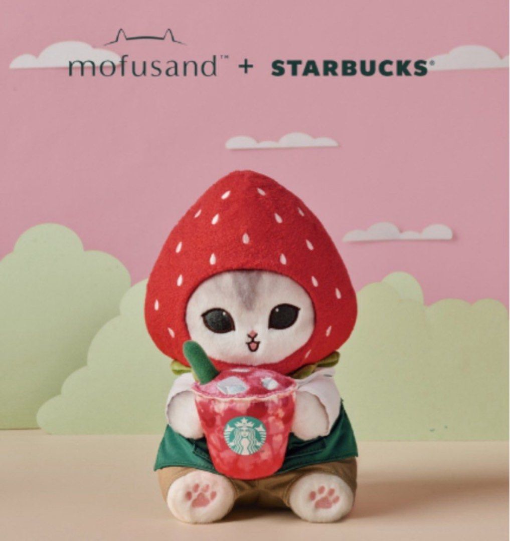 Mofusand x Starbucks Strawberry Cat Plush, Toys & Collectibles