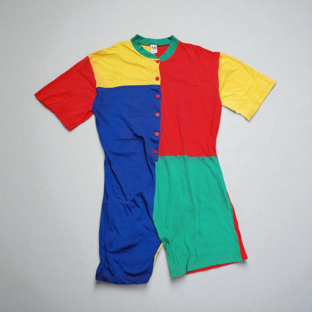 MULTICOLOR Vintage Retro Overall Costume (Category: Sets & Coordinates) located in Caloocan City. Submitted by huntkoto (Listing ID 1387827808, Image 1). Description: VINTAGE COLORBLOCK OVERALL FOR ADULT Size: Small -Large Dimension: 21 x 38" Color Rate: 9.5/10 Issue: Need Wash Location: North Caloocan.