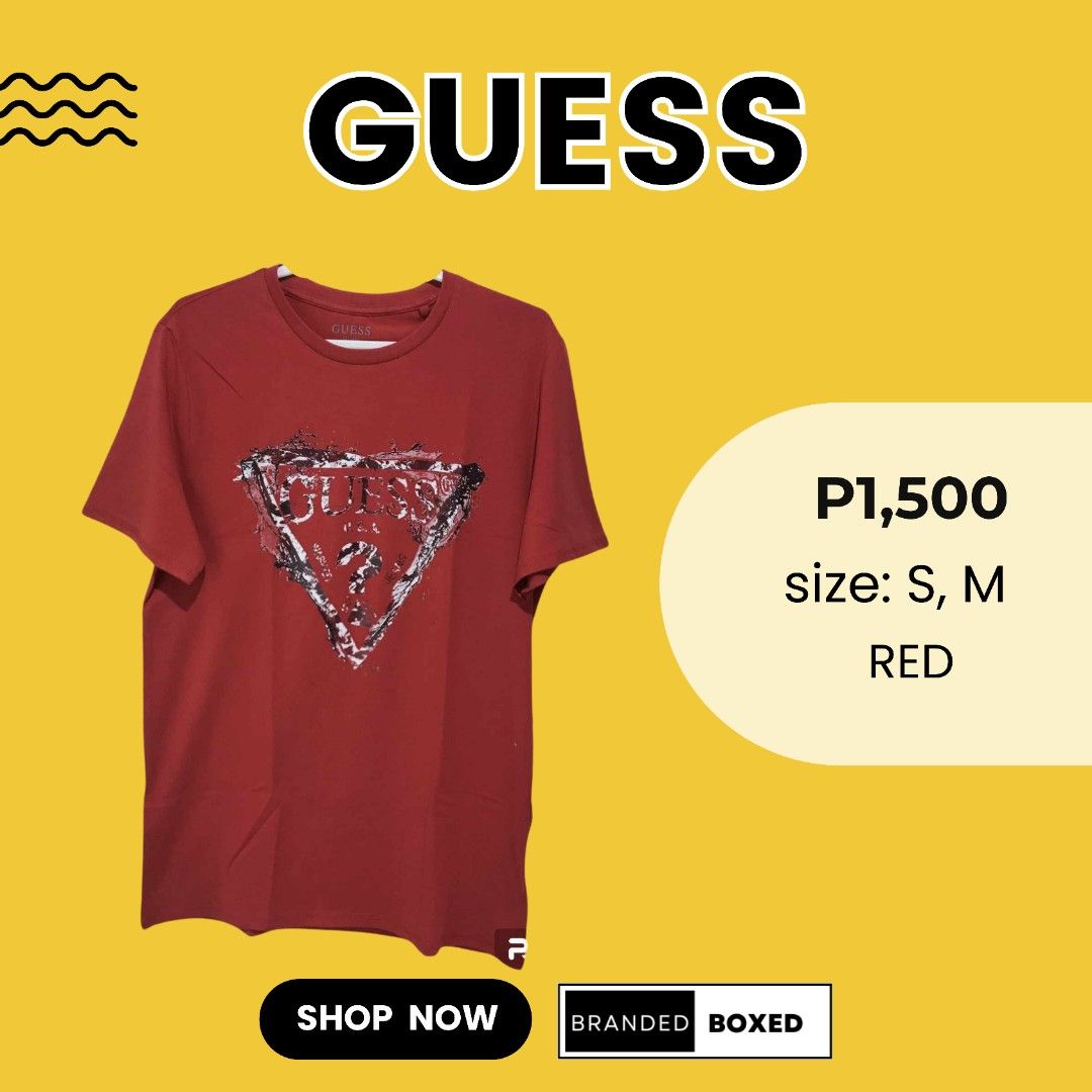 Original Guess Mens Tshirt Red color (Category: Tshirts & Polo Shirts ) located in Kalibo. Submitted by brandedboxedph (Listing ID 1387795069, Image 1). Description: ✨ Authentic Guess Men's T-Shirt – straight from Canada! ✔ Organic Cotton Fiber ✔ Comfortable & breathable – perfect for daily wear ✔ Classic fit for men ✔ Available in sizes:S, M ✔ Fitting: SLIM FIT ✔ Limited stocks – once sold out, no restock! Perfect for: 👉 Casual wear 👉 Streetwe
