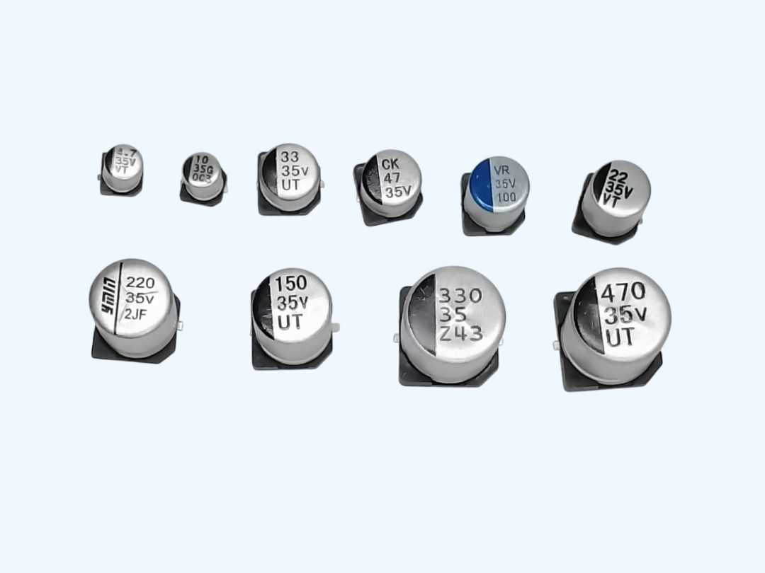 SMD CHIP ALUMINUM CAPACITORS 35V, 1-PC per ORDER (Category: Electrical, Adaptors & Sockets) located in Quezon City. Submitted by besteinpc (Listing ID 1387907257, Image 3). Description: SMD CHIP ALUMINUM CAPACITORS 35V, 1-PC per ORDER VARIATION: 👉a. 4.7UF 👉b. 10UF 👉c. 22UF 👉d. 33UF 👉e. 47UF 👉f. 68UF 👉g. 100UF 👉h. 150UF 👉i. 220UF 👉j. 330UF 👉k. 470UF FEATURES: 👉Voltage values: 35V 👉Standard Capacitor Tolerance: +/-20% (120Hz, 20 Degree