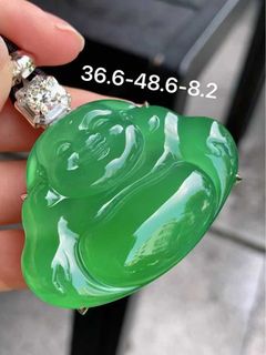 High-quality Appreciation Natural A-grade Jadeite (Myanmar Material) 18K Gold-set Ice Green Lin Qiao Masterpiece Shufo Pendant64221337333123110
