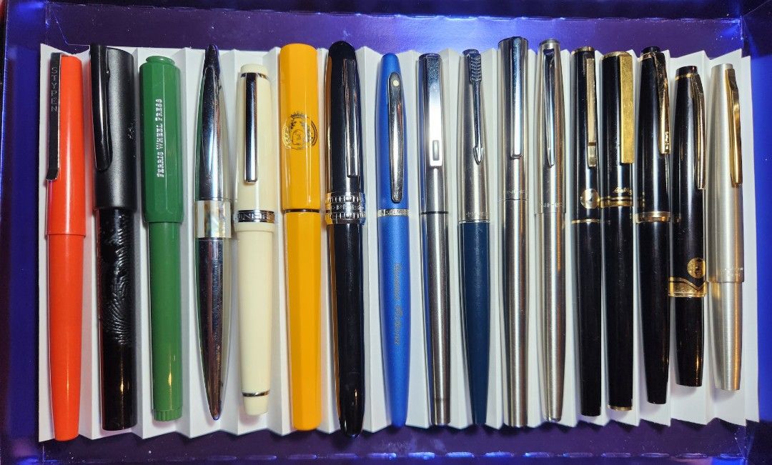 Assorted fountain pen parker platinum pilot (Category: Stationery & School Supplies) located in Pasig City. Submitted by penpaul (Listing ID 1387944542, Image 1). Description: Hi Friends, Major detashing of more of my fountain pens not getting any use. These are listed from the left. Just PM for more pictures please🥰 1. Pilot Super Quality Gakken Pocket Fountain Pen, Brushed Steel body - P700 2. Can't figure out the brand seems to be steel nib -