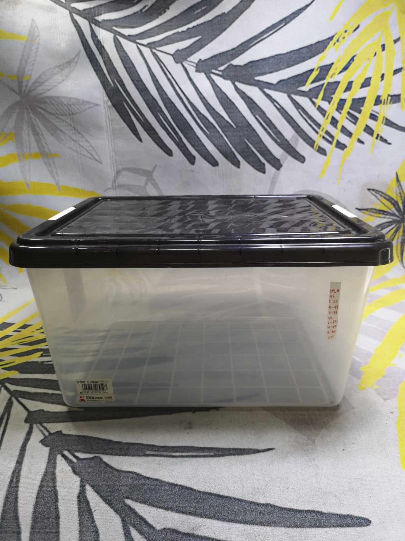 Black Lid Side Lock Storage Box (Category: Storage Boxes & Baskets) located in Santa Cruz. Submitted by jmy_surplus.2 (Listing ID 1387996855, Image 3). Description: Size ; L - 25 W - 44 H - 34 Color ; Black Type ; Storage Box Brand ; No Brand Material ; Plastic Style ; Black Plastic Storage Box MK A JMY 5 Batch #141.