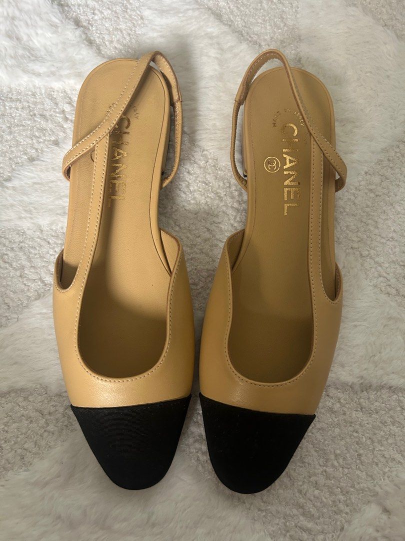 CLEARANCE: Chanel Slingback Flats 36.5 (Category: Flats & Sandals) located in Manila. Submitted by luxurybrandsonly (Listing ID 1388017639, Image 1). Description: With dustbags Ribbon, card Camelia.