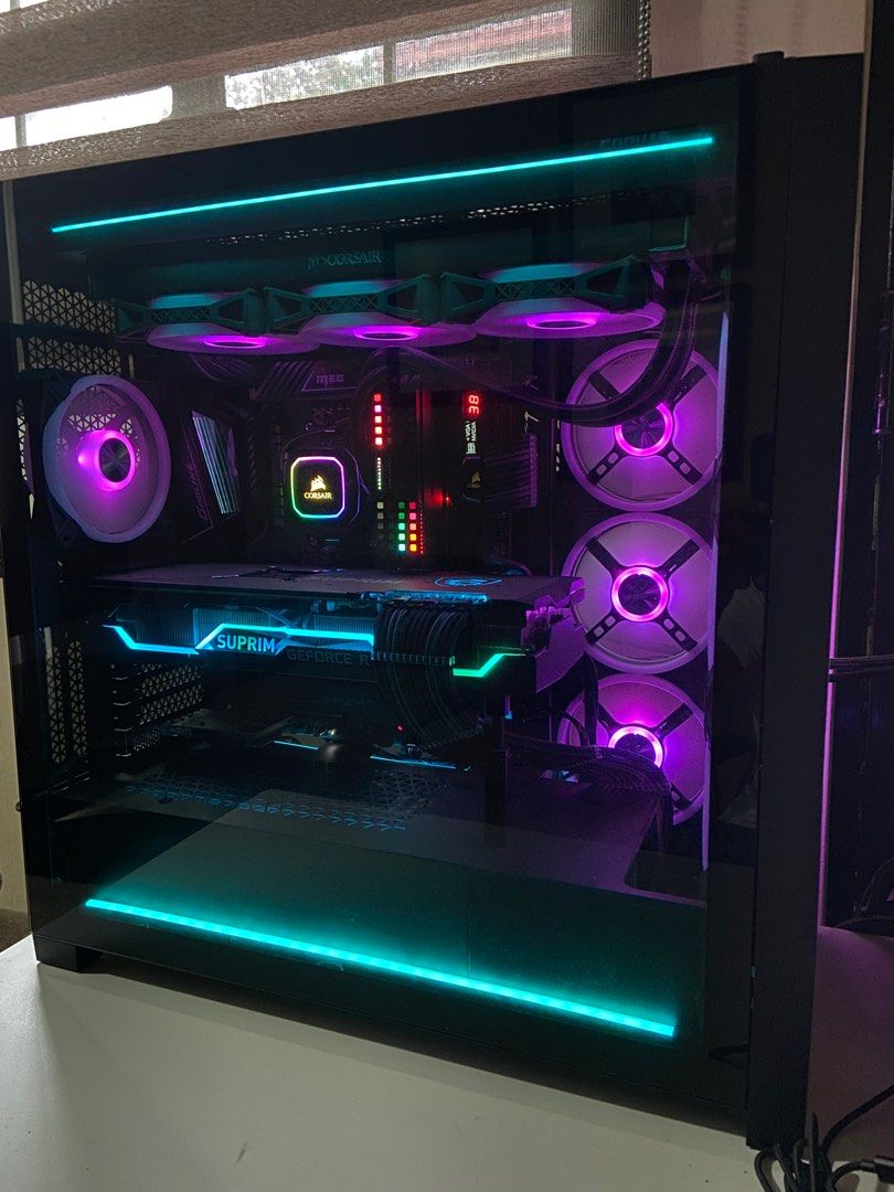 High End Gaming PC (Category: Desktops) located in Binan City. Submitted by techph2020 (Listing ID 1388030006, Image 2). Description: For Sale Only / Specs Below NEGOTIABLE SA MAAYOS KAUSAP ** No Parts Out ** AMD Ryzen 9 5900X MSI X570 Godlike AM4 MSI RTX 3080 Suprim X Seasonic Prime Platinum 1000W Sabrent Rocket 1TB Corsair Dominator 32GB (4x8GB) 3600MHz Corsair H150i Pro XT Corsair 5000D Corsair QL120 Fans Custom Cable Underglow LED strip. ** B