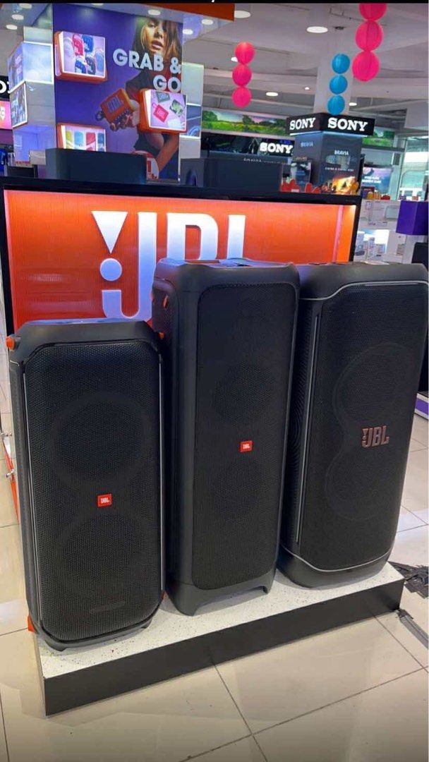 JBL SOUND SYTEM (Category: Soundbars, Speakers & Amplifiers) located in Quezon City. Submitted by annys.online (Listing ID 1388083034, Image 1). Description: JBL PARTYBOX SPEAKER Partbox encore Srp 22,999 Discounted 17,800 Partybox encore essential Srp 16,999 Discounted 14,800 Party box 710 Srp 44,999 Discounted 34,500 Partbox stage 320 Srp 34,999 Discounted 27,200 Partybox1000 Srp 54,998 Discounted 44,300 Partybox ultimate Srp 84,999 Discounted 