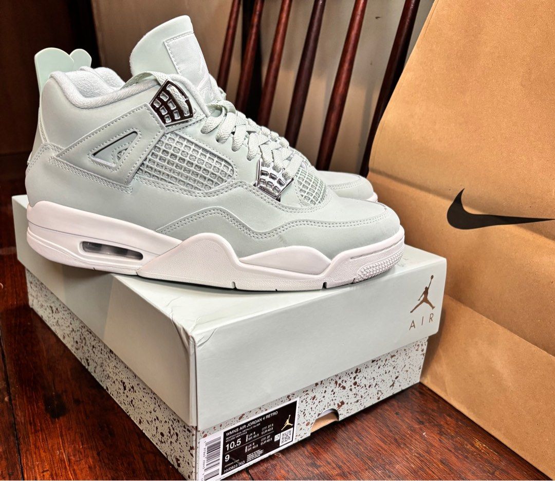Jordan 4 Abundance / Seafoam (Category: Sneakers) located in Makati City. Submitted by bbongg (Listing ID 1387956591, Image 1). Description: Jordan 4 "Abundance" Seafoam / Sail Metallic Size 9 Mens (10.5 Womens) Original, bought bnew at Nike for Php12k Complete with box Brand new condition (tested only) Decluttering For pick up / lalamove.