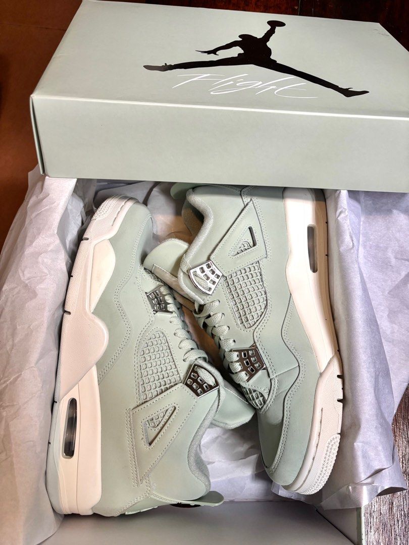 Jordan 4 Abundance / Seafoam (Category: Sneakers) located in Makati City. Submitted by bbongg (Listing ID 1387956591, Image 2). Description: Jordan 4 "Abundance" Seafoam / Sail Metallic Size 9 Mens (10.5 Womens) Original, bought bnew at Nike for Php12k Complete with box Brand new condition (tested only) Decluttering For pick up / lalamove.