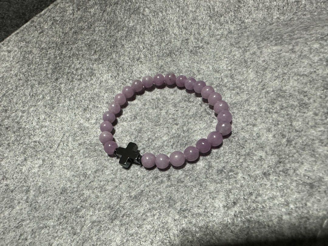 Lepidolite bracelet (Category: Bracelets) located in Cainta. Submitted by annebc (Listing ID 1388104006, Image 2). Description: Lepidolite with hematite cross. 6mm, 16cm wrist size.