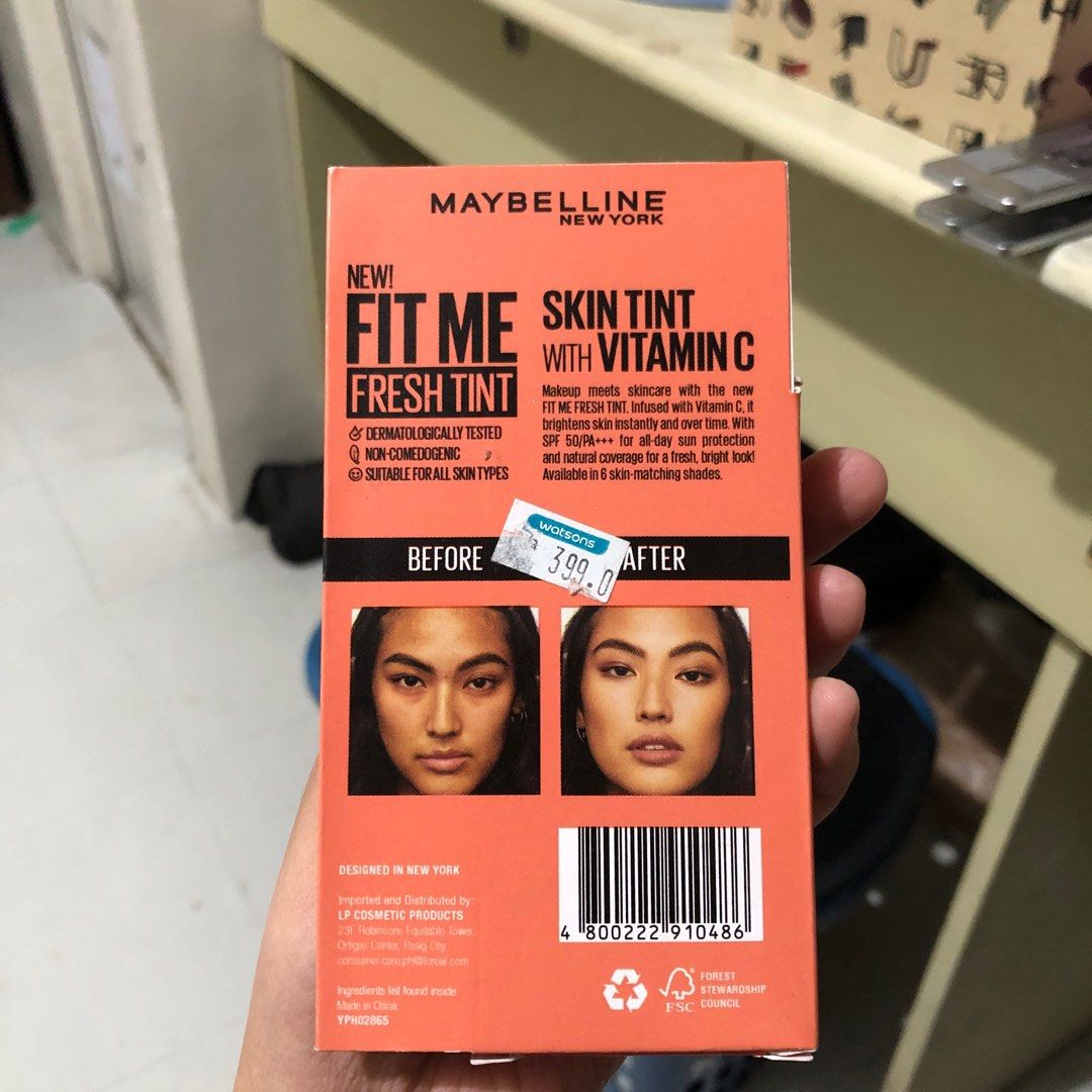 Maybelline Fit Me Tinted Sunscreen (Category: Makeup) located in Quezon City. Submitted by mynameisdanille (Listing ID 1287813821, Image 3). Description: Authentic Maybelline Fit Me Tinted Sunscreen (Fresh Tint: Shade 05) Vitamin C Skin Tint Brand New Bought from Watsons With original box and price tag.