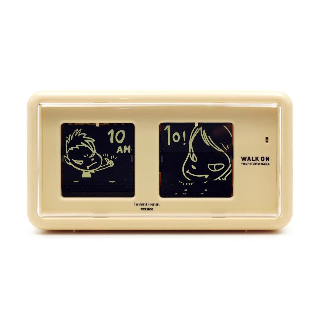 Pre-order / Yoshitomo Nara Walk On Flip Clock (Category: Clocks) located in San Antonio. Submitted by melodramaforever (Listing ID 1388029252, Image 1). Description: PRE-ORDER! Yoshitomo Nara Walk On Flip Clock This pre-order requires full payment. ETA to PH: 3-4 weeks upon ordering *Item ships from US Colors: Beige, Blue This cheeky 12-hour Walk On Flip Clock, a design by Yoshitomo Nara, features 84 original illustrations on the clock’s 24-hour 