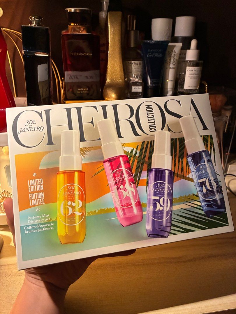 Sol de Janeiro Cheirosa Perfume Set (Category: Fragrance & Deodorants) located in Manila. Submitted by karen_theshoppingqueen (Listing ID 1387960980, Image 1). Description: ONHAND AND ALWAYS READY TO SHIP‼️ Brand new and sealed✨ Limited Edition Cheirosa Perfume Set‼️ 30ml Cheirosa 62 30ml Cheirosa 68 30ml Cheirosa 59 30ml Cheirosa 76.