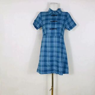 古着vintag藍色格紋旗袍裙64245677877251110