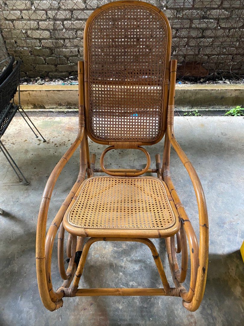Vintage 70s Rattan Rocking Chair, Furniture & Home Living, Furniture ...