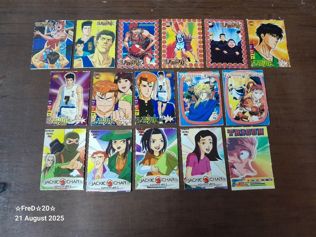 Vintage Assorted Anime Miniteks Cards (94pcs) (Category: Raw Singles) located in San Pablo. Submitted by fredambion (Listing ID 1388098431, Image 3). Description: *Please Take Time To Read Descriptions & Check The Photos *What You See Is What You Get *Vintage Assorted Anime Miniteks Cards *For Only 200 / 94pcs *34 Different Back Prints / Early 2000s *Slam Dunk, Fushigi Yugi, Jackie Chan Adventures, Trigun, Samurai X, Pokemon, Gundam Seed, Digimon