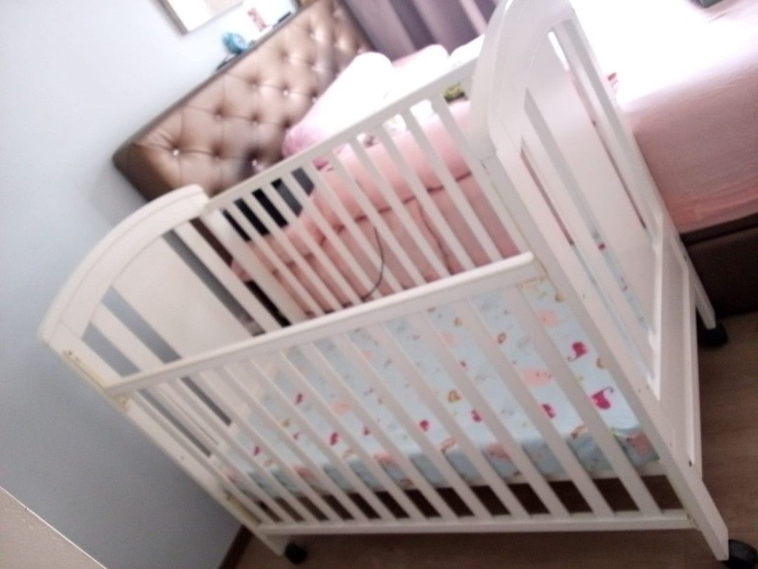 White Baby Cot with Wheels, Babies & Kids, Baby Nursery & Kids ...
