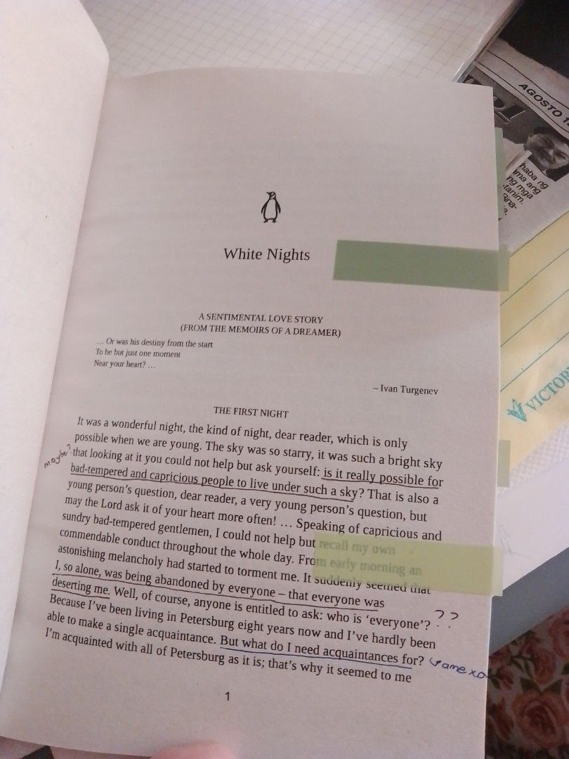 White Nights book (Category: Storybooks) located in Pasig City. Submitted by mxriem_ (Listing ID 1387993032, Image 2). Description: • with one annotation lng at 1st page •good as new dm for more photos.