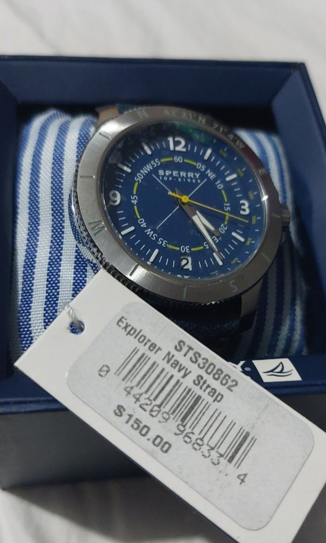 Authentic Sperry Topsider watch (Category: Men's Watches) located in Manila. Submitted by time07 (Listing ID 1388145348, Image 2). Description: Authentic and original Sperry Topsider Explorer Navy watch. Brand new, never been used, protective covers on the front and back are still intact. Model # STS30862. Research is encouraged. Display Type : Analog Case material : Stainless Steel.