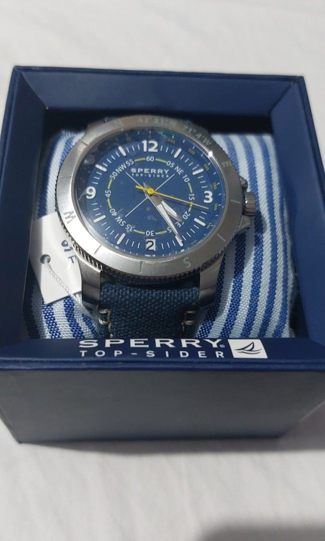 Authentic Sperry Topsider watch (Category: Men's Watches) located in Manila. Submitted by time07 (Listing ID 1388145348, Image 1). Description: Authentic and original Sperry Topsider Explorer Navy watch. Brand new, never been used, protective covers on the front and back are still intact. Model # STS30862. Research is encouraged. Display Type : Analog Case material : Stainless Steel.