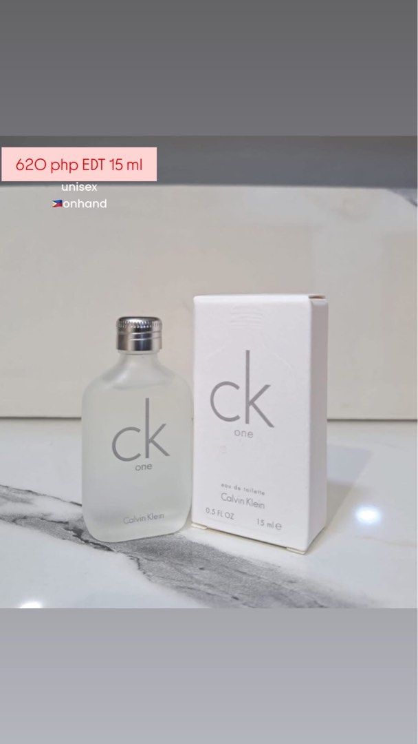CK one 15 ml and 100 ml (Category: Fragrance & Deodorants) located in Muntinlupa City. Submitted by cherryberryshop (Listing ID 1388276349, Image 2). Description: All perfumes are 💯% ORIGINAL from U.S 📦ONHAND and ready to ship! ❗️SUPER SALE❗️ 🏷️Prices indicated on each photo 😊 📥Just message us for orders and inquiries.