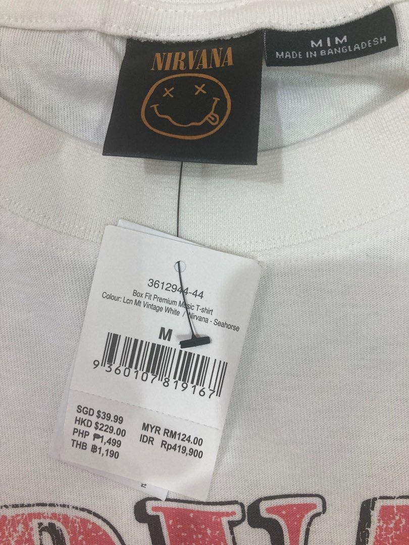 Cotton on Nirvana vintage tee w/tag (Category: Tshirts & Polo Shirts ) located in Quezon City. Submitted by Junny (Listing ID 1388235455, Image 3). Description: Cotton On Nirvana vintage tee w/tag Color: White Size: M Color may vary due to lighting. Dimension (approx.) : L:28.5” W:23” 📸 Message for more pics 🛑Payment First Policy (Gcash only) - No payment, no booking/shipping 📦 Shipping/Courier (Lalamove only) - Shouldered by Buyer ⏱️ Reservat