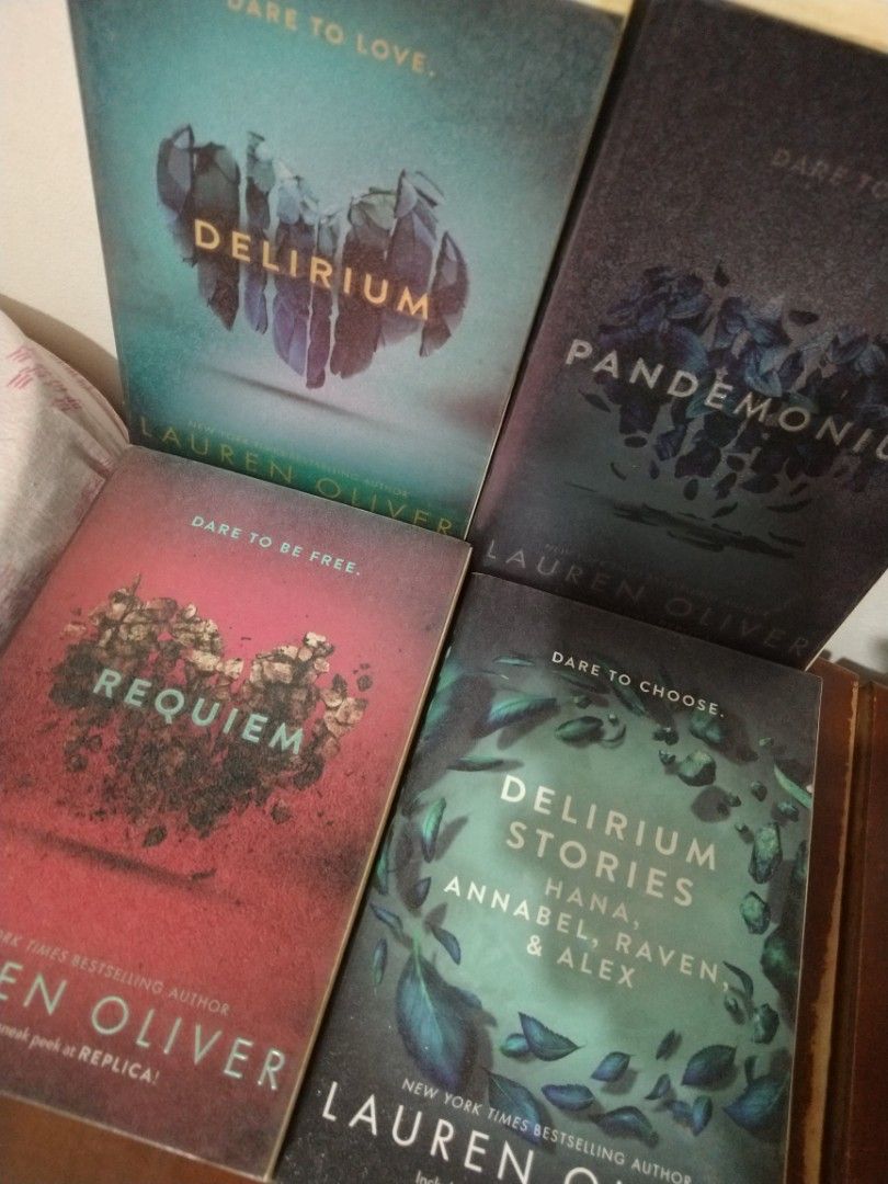 Delirium - Lauren Oliver (Set) (Category: Storybooks) located in Rizal. Submitted by rmrkshmc (Listing ID 1388263270, Image 3). Description: •all books has highlights •has tanning & foxing •has adhesive plastic cover •mop: gcash •loc: Mayamot, Antipolo.
