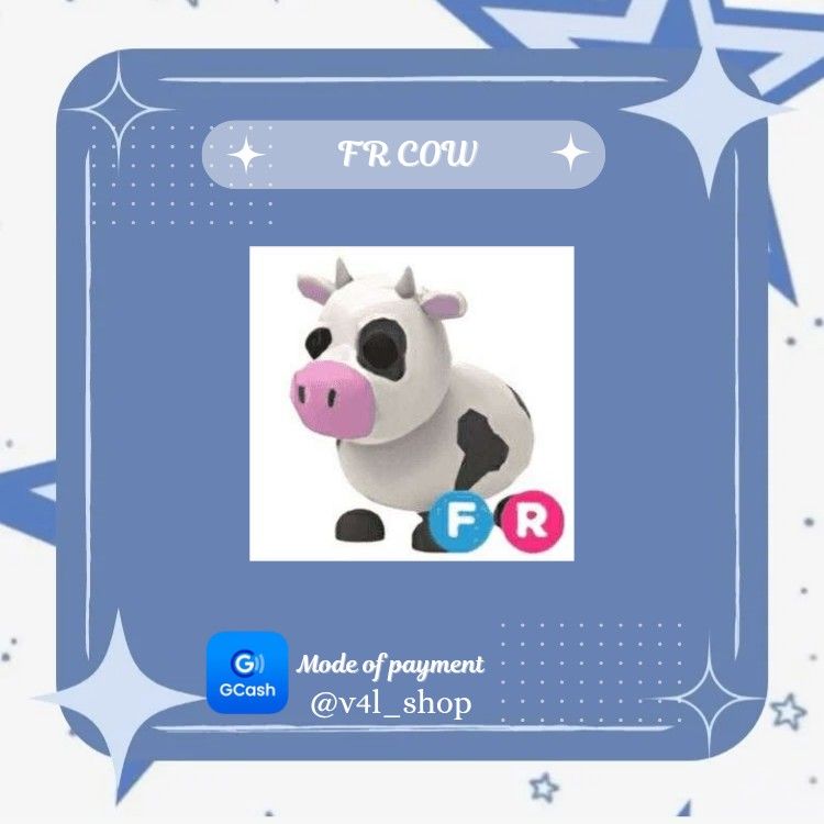 FR COW | ADOPT ME | ROBLOX (Category: In-Game Products) located in Manila. Submitted by v4l_shop (Listing ID 1388264711, Image 1). Description: FR COW Hello! Are you looking for any specific pets? Welcome to v4l_shop! 🌸 Kindly payment first is required, and you receive the pet immediately! 📌Do send a screenshot of the receipt as proof that you sent the money, once the payment is confirmed provide your username so that i can add you. 📌 To avoid