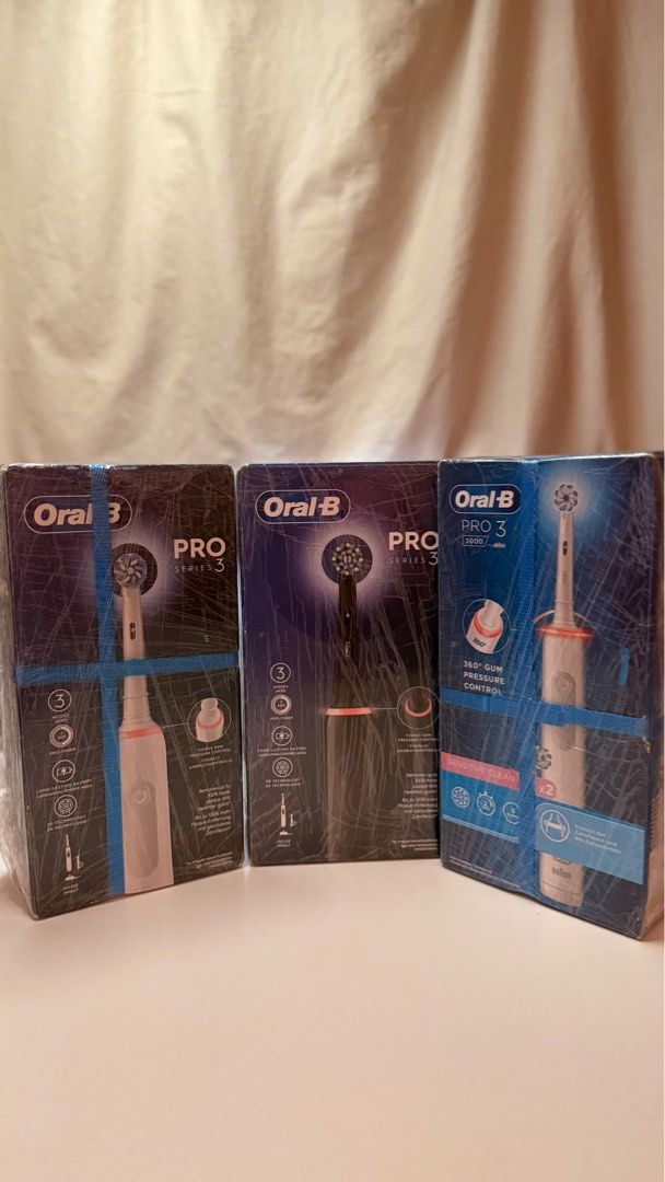 Oral-B Pro Series 3 Electric Toothbrushes (Category: Oral Care) located in Muntinlupa City. Submitted by lovedbyapril (Listing ID 1388252176, Image 1). Description: 🦷 Oral-B Pro Series 3 Electric Toothbrush (White) 🦷 Oral-B Pro Series 3 Electric Toothbrush (Black) Professional clean with 3 modes ✨ Visible pressure sensor protects gums & enamel. Removes up to 100% more plaque 💎 3 brushing modes + 360° gum pressure control. 🏷️ ₱2,900 each ⸻ 🦷 