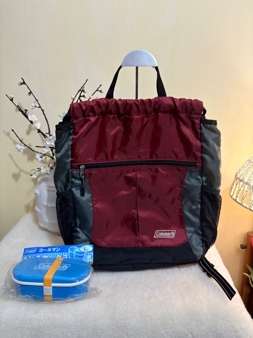 Bundle Original Coleman Drawstring Bagpack and lunch box bundle (Category: Backpacks) located in Binangonan. Submitted by makoleksyon (Listing ID 1388121764, Image 1). Description: Excellent condition Like new No flaws Bought in Japan Brand nyo po yung lunch box 😊 .
