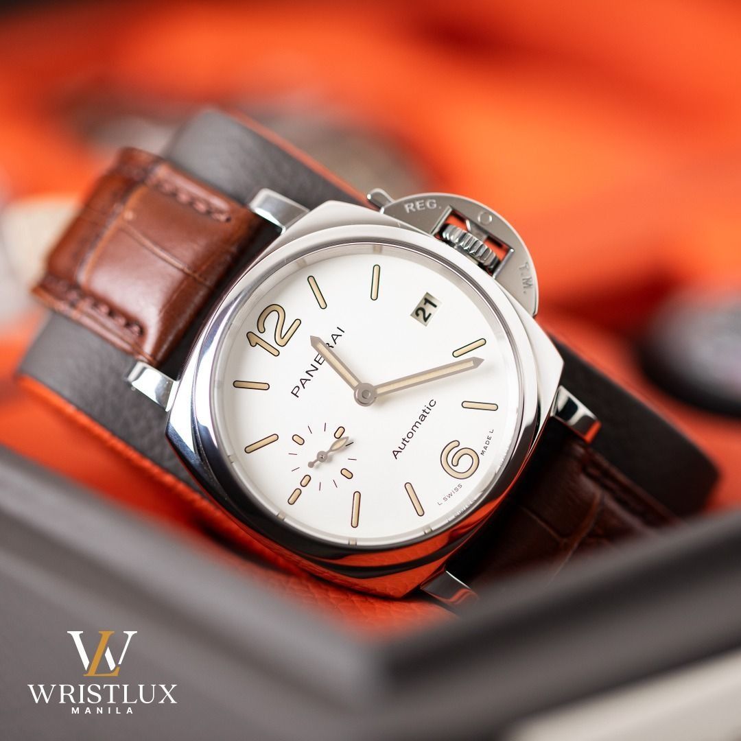 Panerai Luminor Due Automatic PAM01043 (Category: Luxury Watches) located in Manila. Submitted by rafael_lesaguis (Listing ID 1388163084, Image 2). Description: 9/10 Condition Year 2021 38mm Steel Case Box, Card, & original strap included. Actual photos posted Open for Authentication BGC Meet up preferably Wristlux Manila is not affiliated of the brands featured on this page..