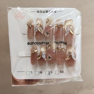 全新金色貓眼立體蝴蝶粉色底色 穿戴甲 假甲 假指甲 美甲片美甲貼 Press on nails 3D golden butterfly fake nails nails art nails tips women's ladies girls gifts present 美容  禮物 學生 OL 美甲貼片 閃鑽漸變色64209180121473110