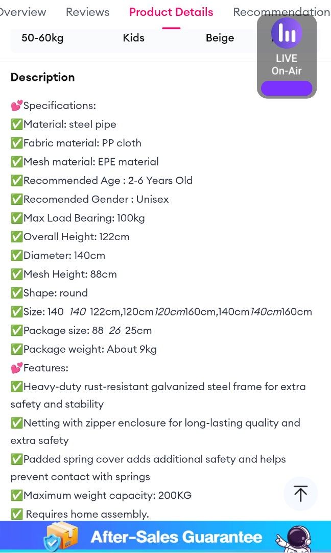 Baby Trampoline (Category: Infant Playtime) located in Mandaluyong City. Submitted by declutter_dolly (Listing ID 1388412074, Image 3). Description: Beige Trampoline for Kids with Safety Enclosure 140/120x160CM Luxury Indoor/Outdoor Bouncer with 55 Round Net 300kg Capacity RFS: One of the legs got broken (as shown in thw picture) and we dont have time to weld it so we will just let it go. Besides the trampoline is too big for our living room. We 