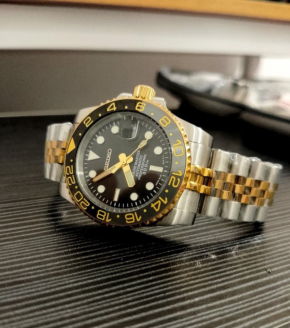 Custom Build Seiko Two tone Full Automatic NH35A Machine (Category: Luxury Watches) located in Taytay. Submitted by danielprad78683 (Listing ID 1388376202, Image 1). Description: For sale Only Brand New Custom Build Seiko Two tone Full Automatic NH35A Machine.Mod. Seiko NH36a Full Automatic Movement with Self winding and Hucking. Pure Stainless Still 904l. Case and Jubilee Bracelet. Sapphire Glass and Cyclops. Other Specifications. Date window Di