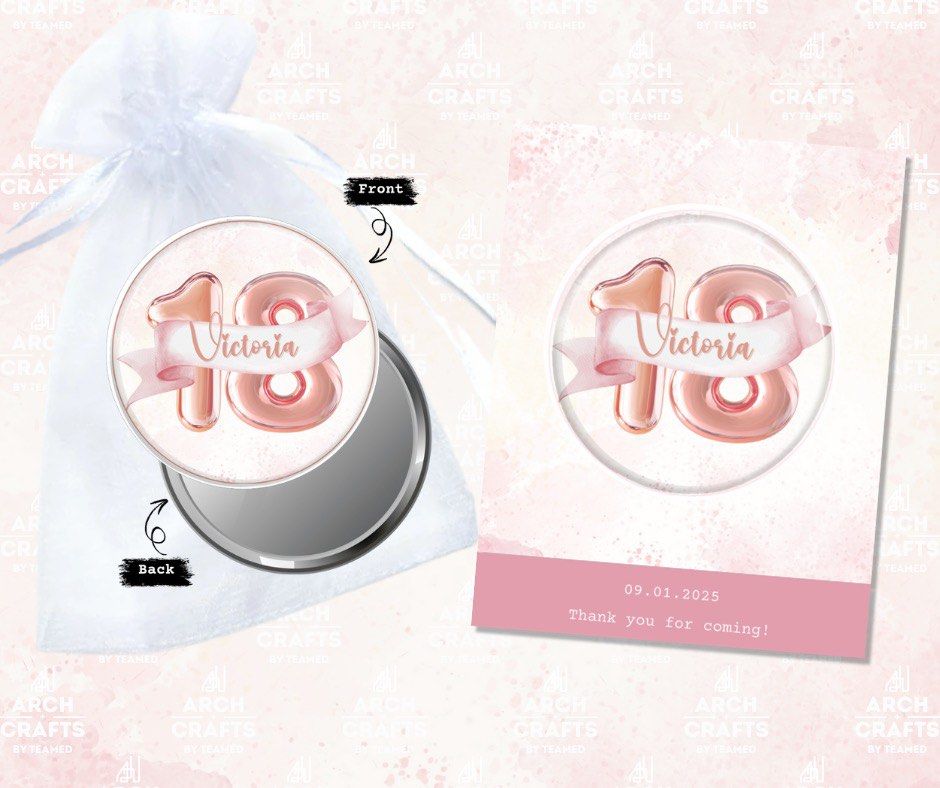 Debut souvenir - pocket mirror (Category: Makeup) located in Quezon City. Submitted by cb901 (Listing ID 1388487187, Image 3). Description: Debut souvenir available in: - pocket mirror - round bottle opener - ref magnet (round / square) “✨Compact & Chic!✨ This 58mm Circular Pocket Mirror is your go-to beauty essential—lightweight, stylish, and perfect for quick touch-ups on the go. Slip it into your purse, pocket, or makeup bag and stay flawless 