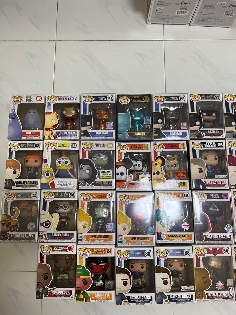 Funko Assorted (Category: Toy Figures) located in Singapore. Submitted by __anthony__ (Listing ID 1388363239, Image 1). Description: Selling brand new Funko assorted figures STARTING from $10. Please expect dirt, dent etc on some boxes due to old ages. NOT FOR FUSSY BUYERS. Items in old house in Tampines East. Deposit needed before heading back to collect. Updates: - Michael Jackson set of 3 - Sold Tags: marvel, Disney, starwars, MJ, jordan, Sanr