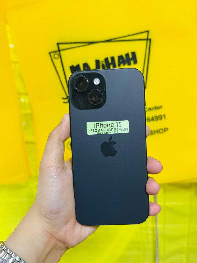 Iphone 15 128gb 92bh globelocked NTC approved no issues (Category: iPhone 15 Series) located in San Juan City. Submitted by najihahtelecomshop2018 (Listing ID 1388469073, Image 1). Description: Legit Store | Original unit FOR SALE | TRADE / SWAP ▫️INSTALLMENT thru: 🔸Credit Card (straight / installment) 🔸Ggives / Gcredit + 6% interest 🔸Spay Later + 6% interest (RFS: Buy and Sell any kinds of Gadgets) Description: iPhone 15 128gb ( other GB are 