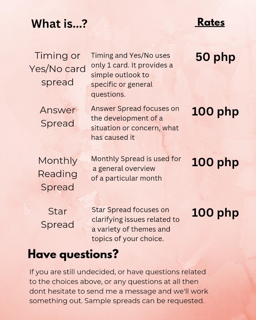 Mix and Match Card Reading (Category: Raw Singles) located in Cebu City. Submitted by ehyeah_tarot (Listing ID 1388411124, Image 2). Description: Mix & match card readings choose your card spread and choose between tarot, cartomancy, Verasibilla, lenormand, or gypsy witch card decks. Questions? Message me..