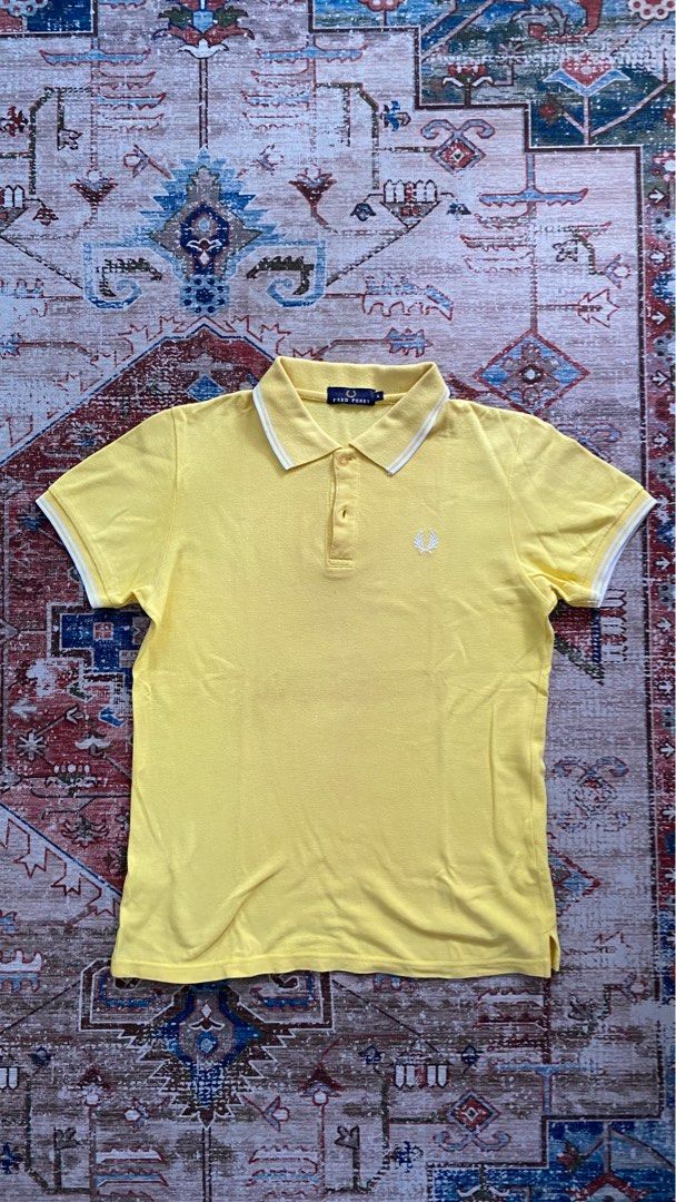 Polo shirt fred perry twin tipped yellow white, Fesyen Pria