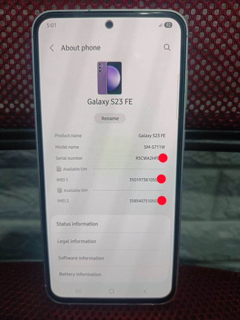 SAMSUNG S23 FE 5G (Category: Samsung) located in Quezon City. Submitted by kittyessica1208 (Listing ID 1388383375, Image 2). Description: SAMSUNG S23 FE 5G 128GB INTERNAL 8GB RAM SINGLE SIM (OPENLINE) NO NTC NO ISSUE UNIT ONLY .