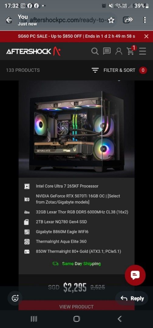 Selling aftershock pc bought for less than a mth