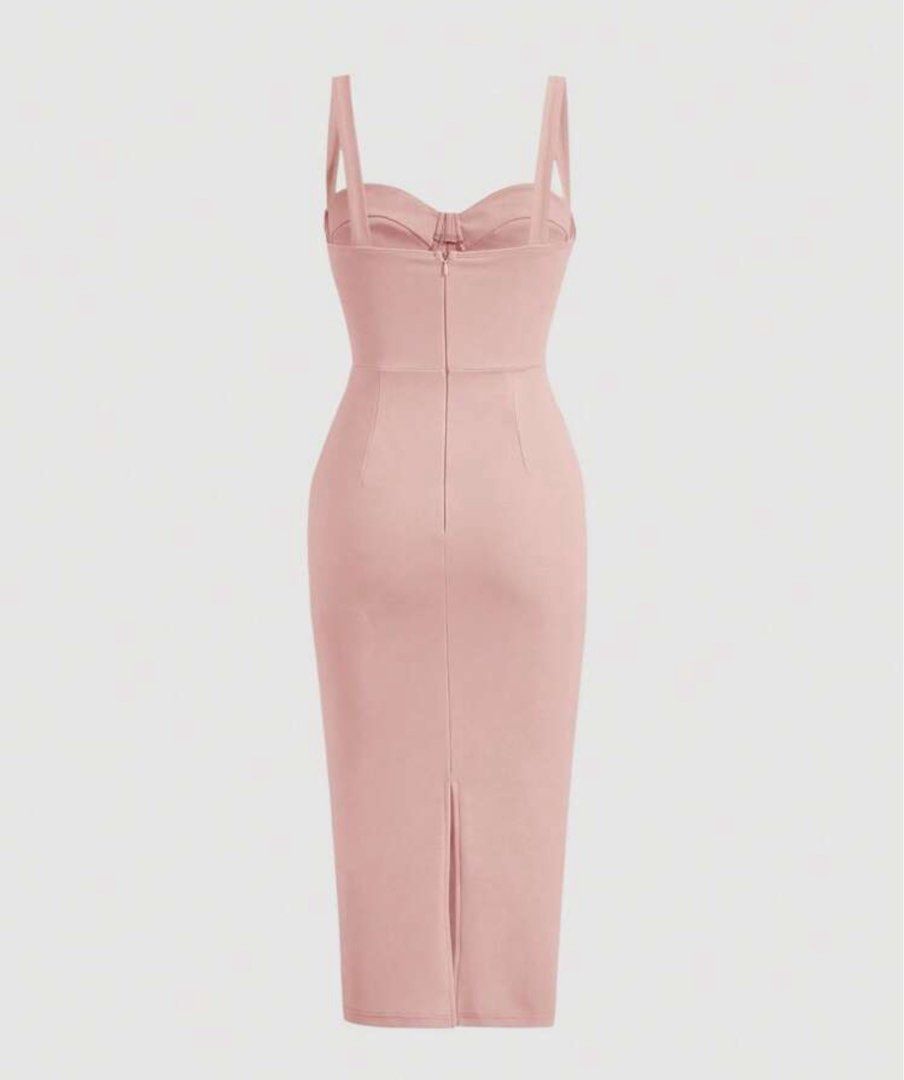 SHEIN Belle Split Back Cami Dress (Category: Dresses) located in Pagadian. Submitted by kcmph (Listing ID 1388422923, Image 2). Description: Used once like new Stretchable Fitted Dress Nakakapretty when worn Pm for ww photos Fits XS to Semi med.