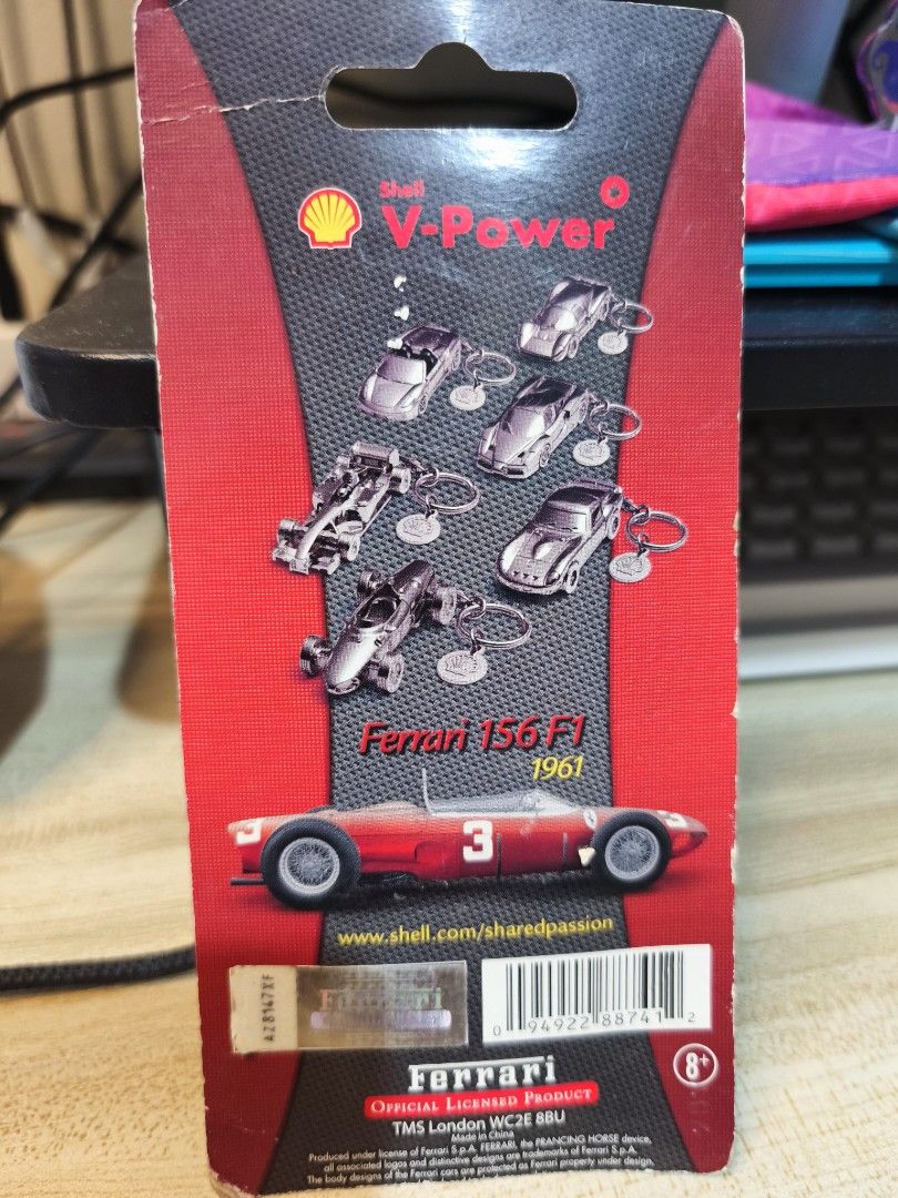 Shell Ferrari Metal Keychains (Complete Set) (Category: Vintage Collectibles) located in Pasig City. Submitted by nijigaku (Listing ID 1388493381, Image 2). Description: A complete set of Ferrari metal keychains from Shell's V-Power promo, all sealed. Only issues are the yellowing of the plastic packaging and some minor packaging damage, both caused by age. Items will only be sold as a set. Update (Oct 2026): Price dropped to 1500! Ad will stay u