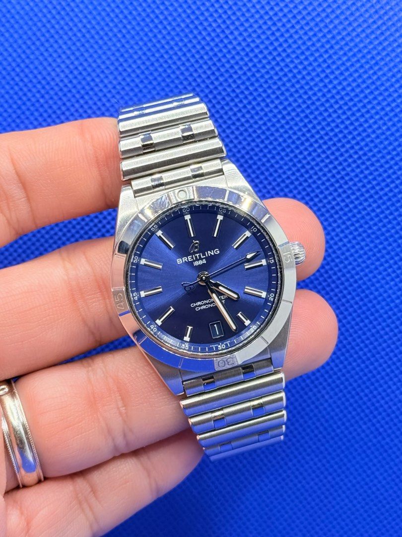 [Unpolished] Pre Owned 10/2021 Breitling Chronomat Automatic 36 Blue Dial A10380101C1A1 (Category: Watches) located in Singapore. Submitted by worthytime (Listing ID 1388333777, Image 2). Description: 🫵Join my Tele-gram channel for latest updates: https://bit.ly/telecwxwatches ➡️Breitling Chronomat Automatic 36 Blue Dial A10380101C1A1 ➡️October 2021 (6 Months In-House Warranty) ➡️Mint Condition (Unpolished) ➡️Watch & Card Only (No Box) 💡Retail 