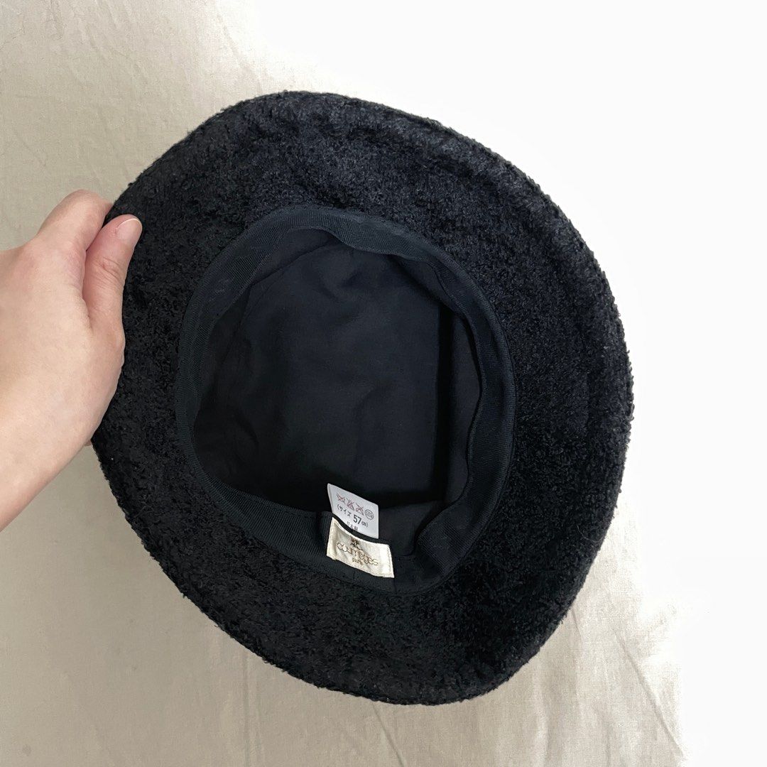 近全新) 法國設計師品牌Courrèges黑色漁夫帽毛料水桶帽盆帽courreges潮流時尚小眾品牌女生男生中性兒童帽子二手, 名牌精品,  精品配件在旋轉拍賣