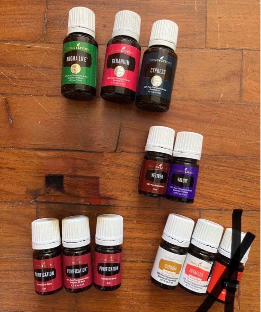 Authentic Young living sealed essential oils (Category: Health Food, Drinks & Tonics) located in Bacolod City. Submitted by kaylegodinez (Listing ID 1256137344, Image 1). Description: Authentic Sealed Young living essential oils Aroma life 15ml -2,300 Geranium 15ml - 2,200 Cypress 15ml - 1,000 Vetiver 5ml - 1,300 Valor 5ml - 1,000 Purification 5ml - 800 (3 available) Copaiba vitality 5ml - 1,100 Juvaflex vitality 5ml - 2,000 .