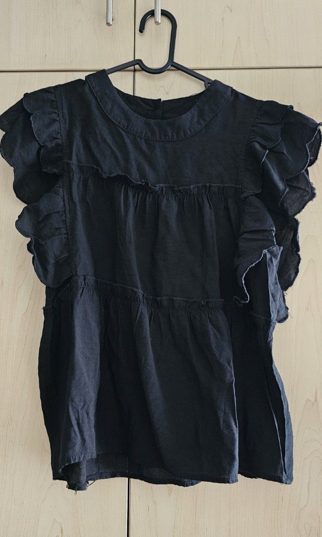 Black ruffle blouse office casual wear (Category: Blouses) located in Makati City. Submitted by joieisdecluttering (Listing ID 1388590968, Image 1). Description: bought online.